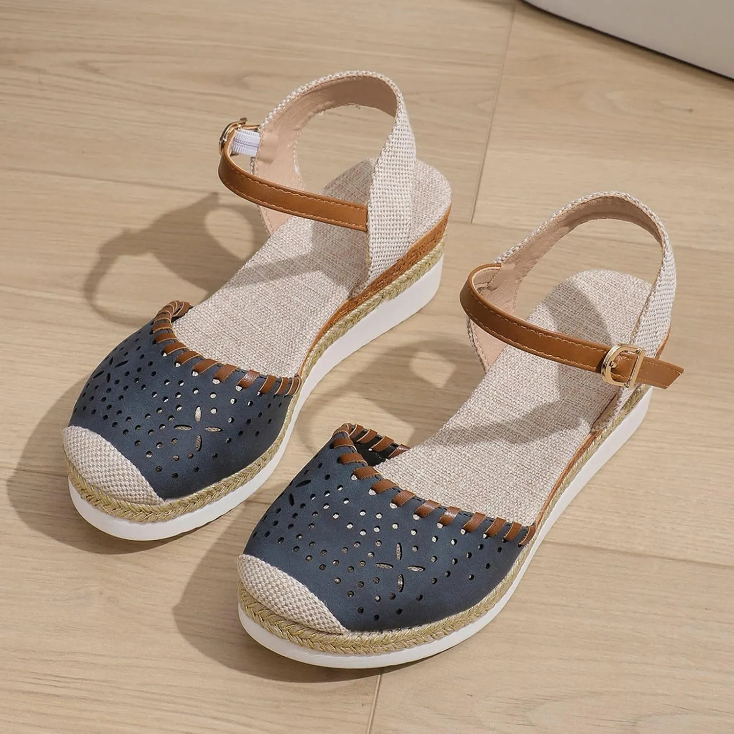 Orthopedic Platform Wedge Sandals for Women Closed Toe Espadrilles Dressy Wedges Sandals Anti Slip Beach Comfortable Outdoor Shoes