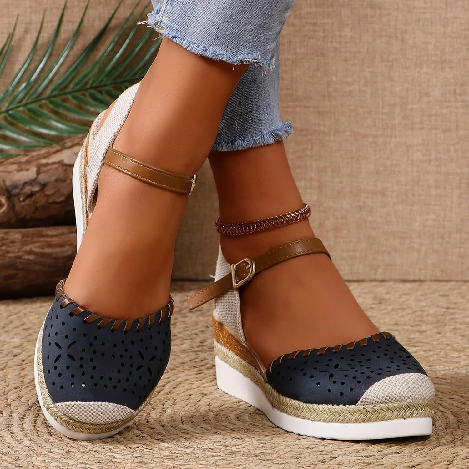 Orthopedic Platform Wedge Sandals for Women Closed Toe Espadrilles Dressy Wedges Sandals Anti Slip Beach Comfortable Outdoor Shoes