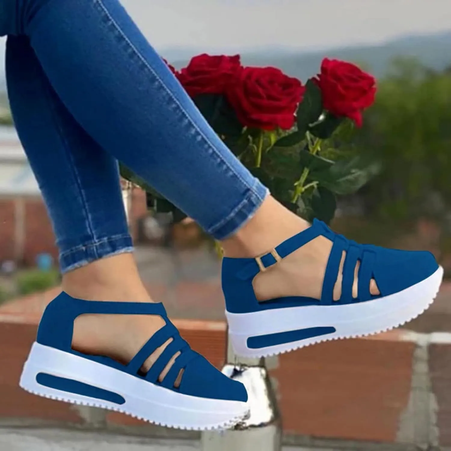 Orthopedic Platform Wedge Sandals for Women, Women Dressy Summer Open Toe Sandals Ankle Strap Slip On Shoes Casual Hollow Out Sandal 2025 Summer Shoes