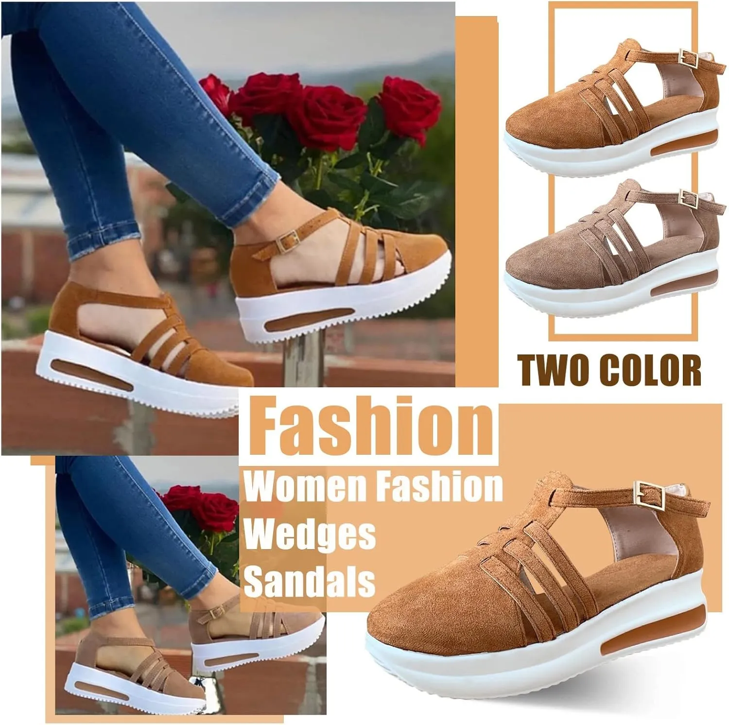 Orthopedic Platform Wedge Sandals for Women, Women Dressy Summer Open Toe Sandals Ankle Strap Slip On Shoes Casual Hollow Out Sandal 2025 Summer Shoes