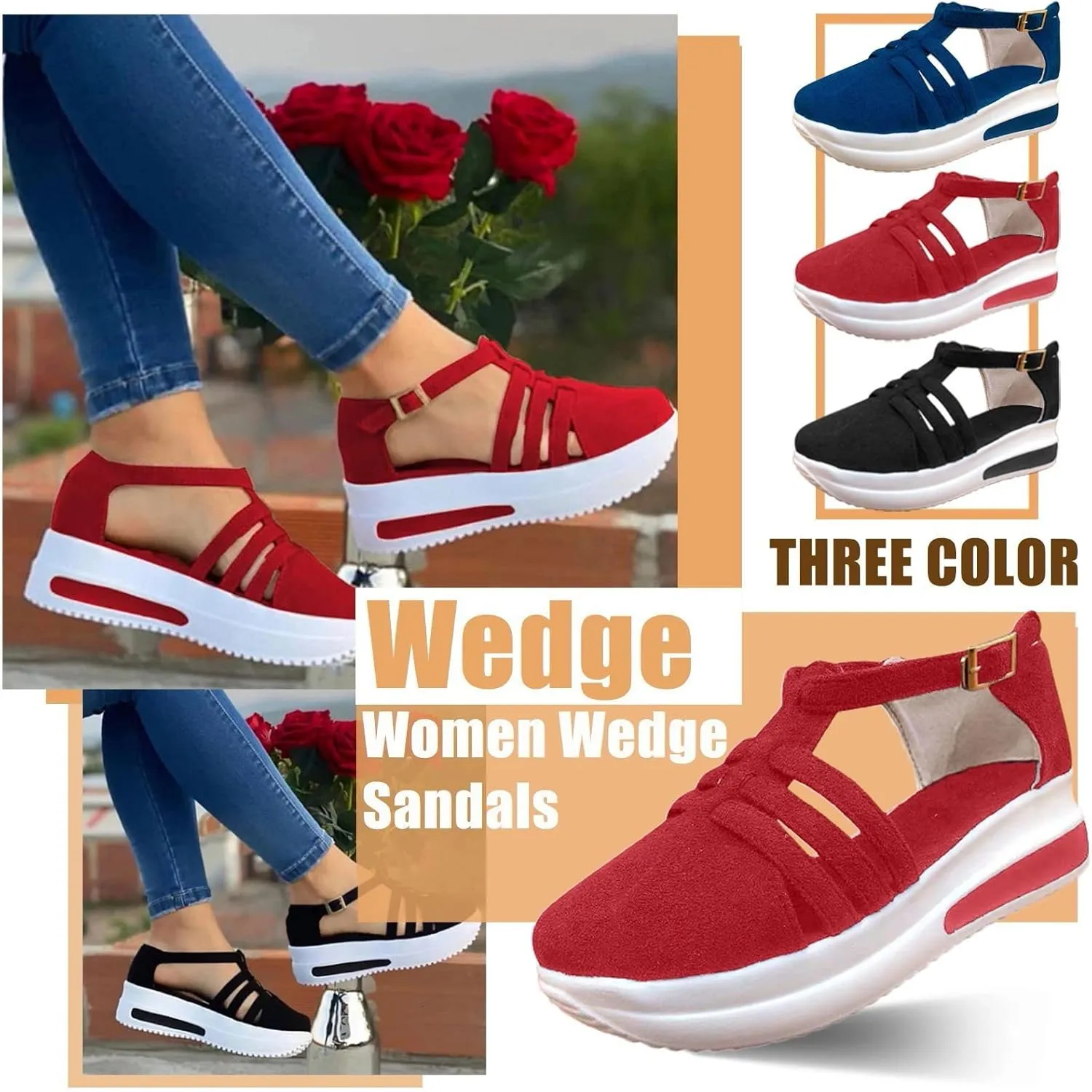 Orthopedic Platform Wedge Sandals for Women, Women Dressy Summer Open Toe Sandals Ankle Strap Slip On Shoes Casual Hollow Out Sandal 2025 Summer Shoes