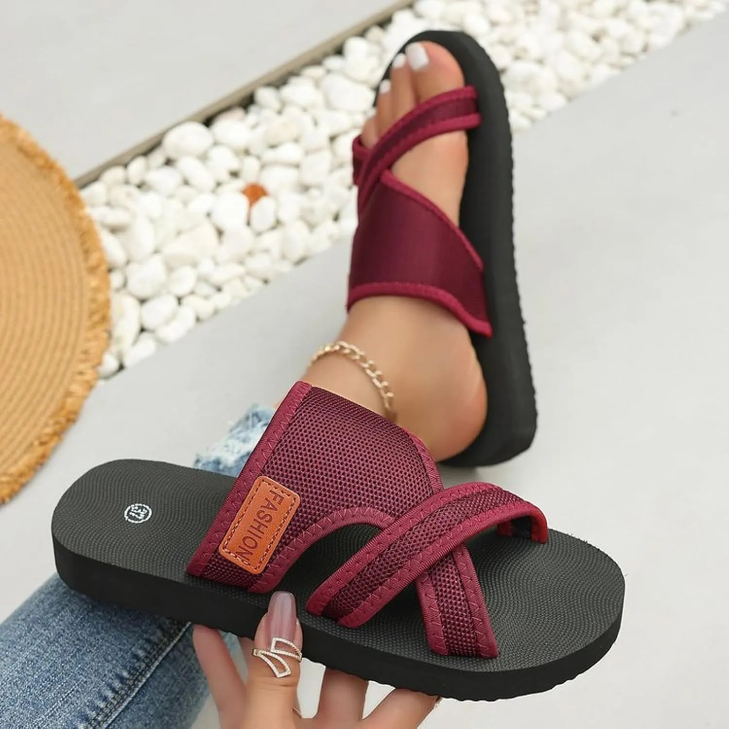 Orthopedic Sandals for Women 2025,Breathable Mesh Slide Sandals Lightweight Arch Support Comfy Hollow Mesh Walking Slide Sandal