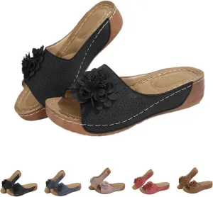 Orthopedic Sandals for Women Arch Support Fish Mouth Open Toe Leather Slippers Platform Wedge Sandals Dressy Summer Comfortable Slide Sandal Best Walking Shoes