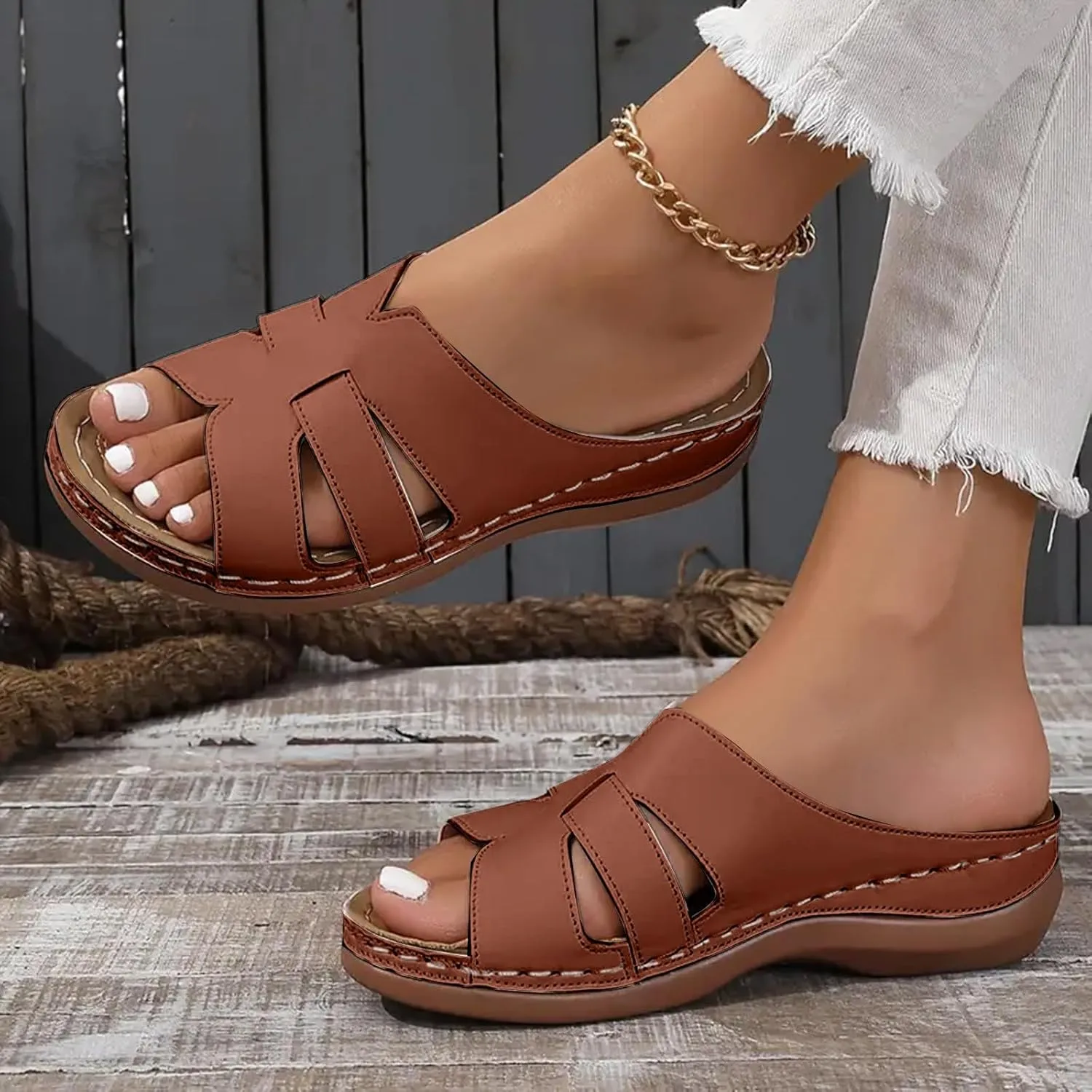 Orthopedic Sandals for Women Arch Support Walking Sandals Dressy Summer Comfortable Sandals Cute Low Wedge Sandals