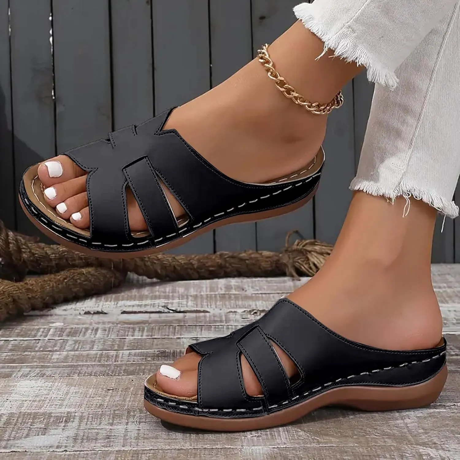 Orthopedic Sandals for Women Arch Support Walking Sandals Dressy Summer Comfortable Sandals Cute Low Wedge Sandals