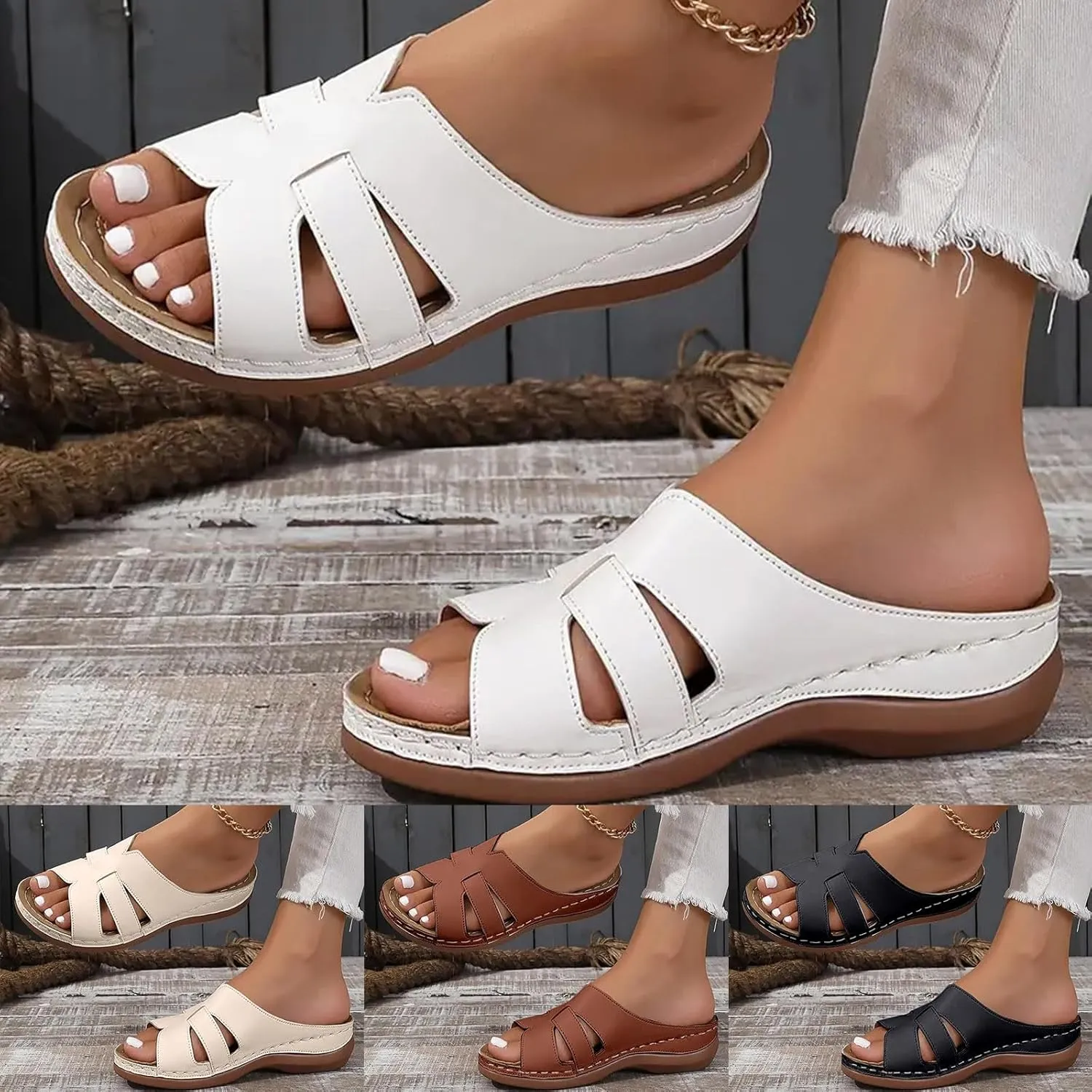 Orthopedic Sandals for Women Arch Support Walking Sandals Dressy Summer Comfortable Sandals Cute Low Wedge Sandals