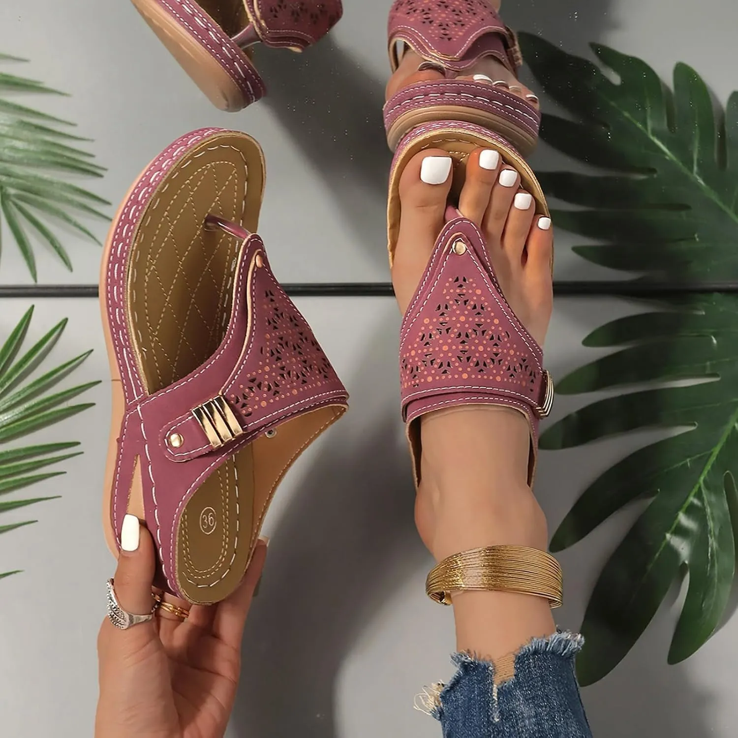 Orthopedic Sandals for Women - Arch Support Wedge Flip Flops, 2025 Summer Comfortable Dressy Casual Beach Sandal Slippers