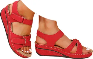 Orthopedic Sandals for Women Arch Support, Women Dressy Summer Comfortable Strappy Sandals Ankle Strap Slip On Sandal Wide Width Best Walking Sandal for Travel 2025 Summer Flat Shoes