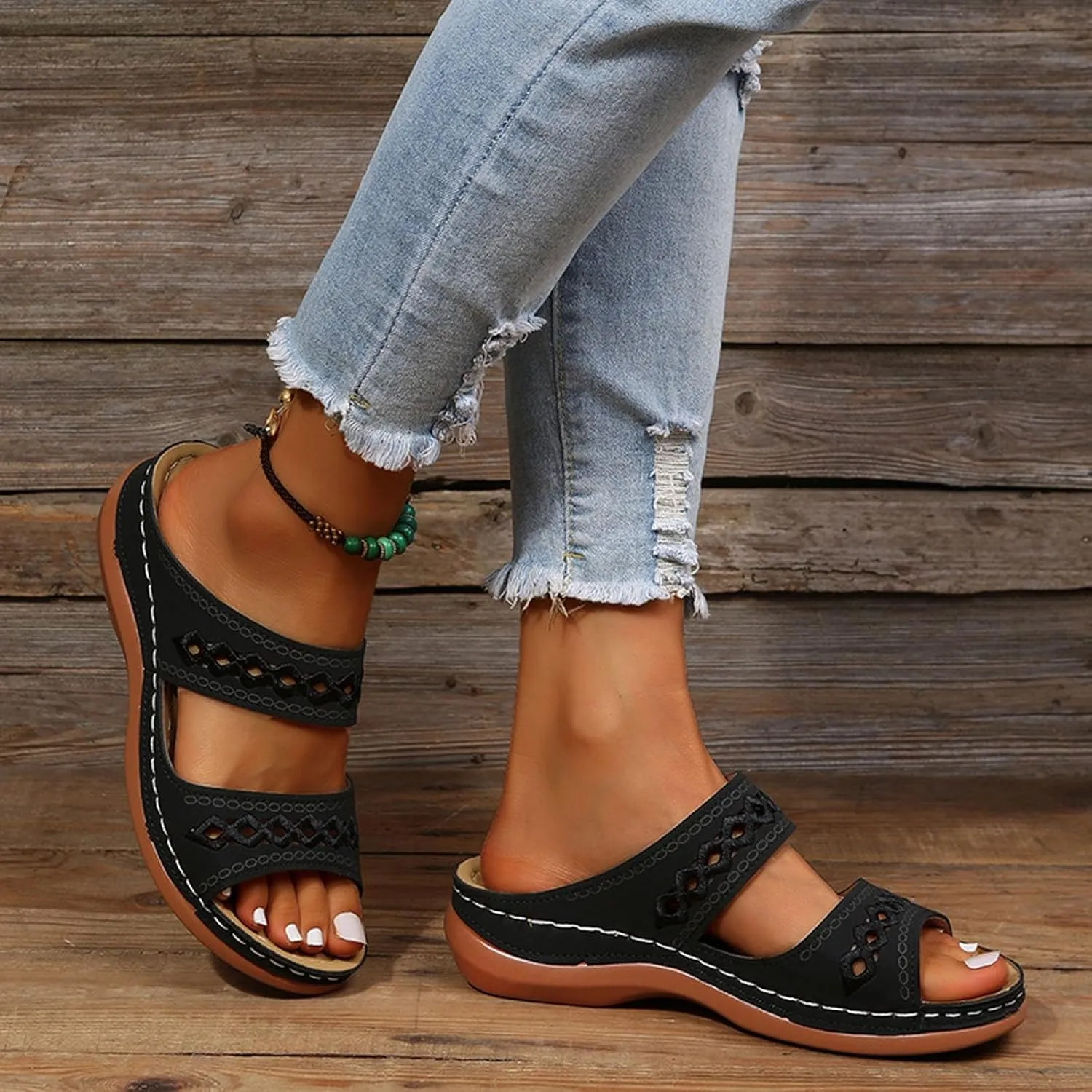 Orthopedic Sandals for Women Arch Support, Women Dressy Summer Wedges Slip On Comfortable Sandals Hollow Out Slides Sandal Boho Beach Sandal Casual Dress Shoes