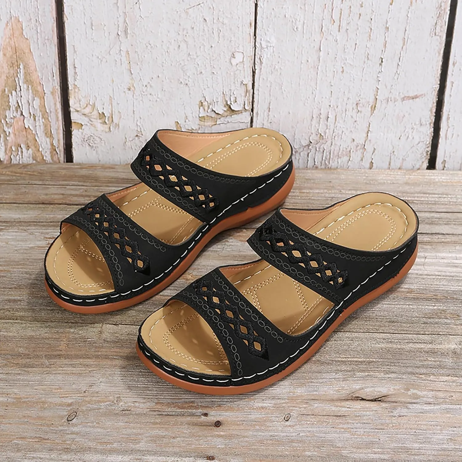 Orthopedic Sandals for Women Arch Support, Women Dressy Summer Wedges Slip On Comfortable Sandals Hollow Out Slides Sandal Boho Beach Sandal Casual Dress Shoes