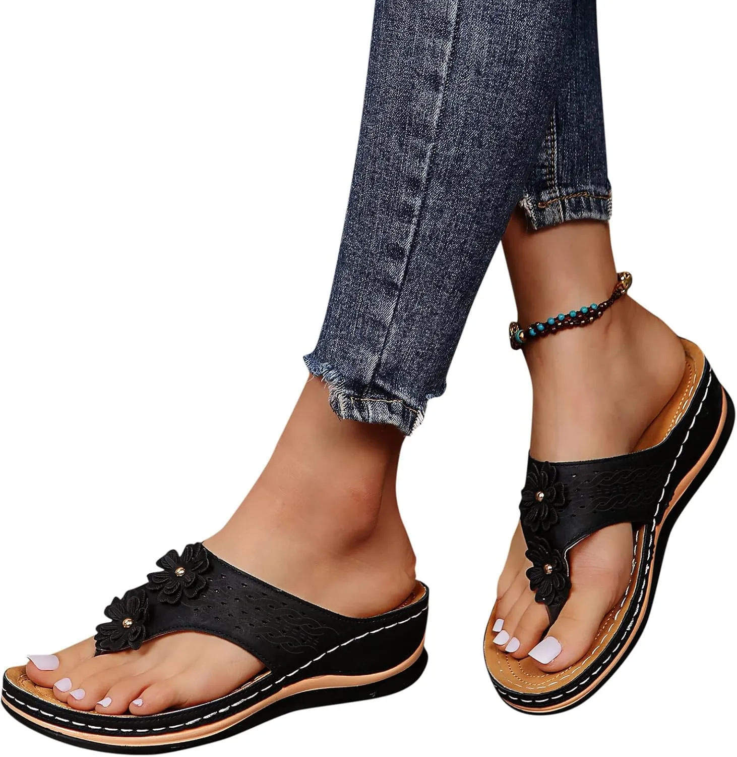 Orthopedic Sandals for Women Dressy Summer Wide Width Comfortable Walking Sandals with Arch Support Orthotic Slides Shoes