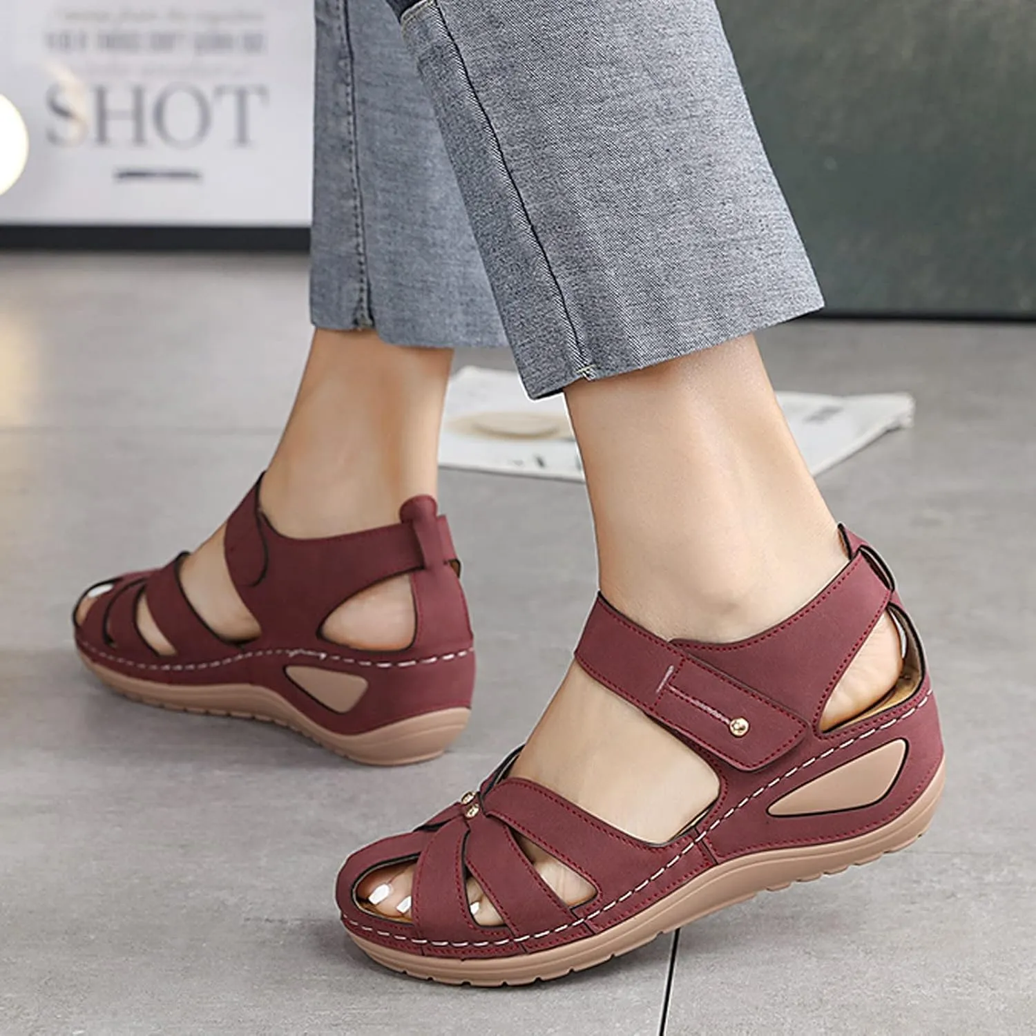 Orthopedic Sandals for Women High Heel Bohemian Elastic Ankle Strap Classic Summer Anti Slip Soft Shoes