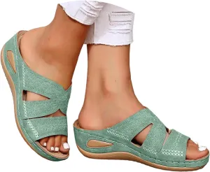 Orthopedic Sandals for Women Wide Width, Women Dressy Summer Wedges Slip On Comfortable Sandals Arch Support Hollow Out Slides Sandal Boho Beach Sandal Casual Dress Shoes