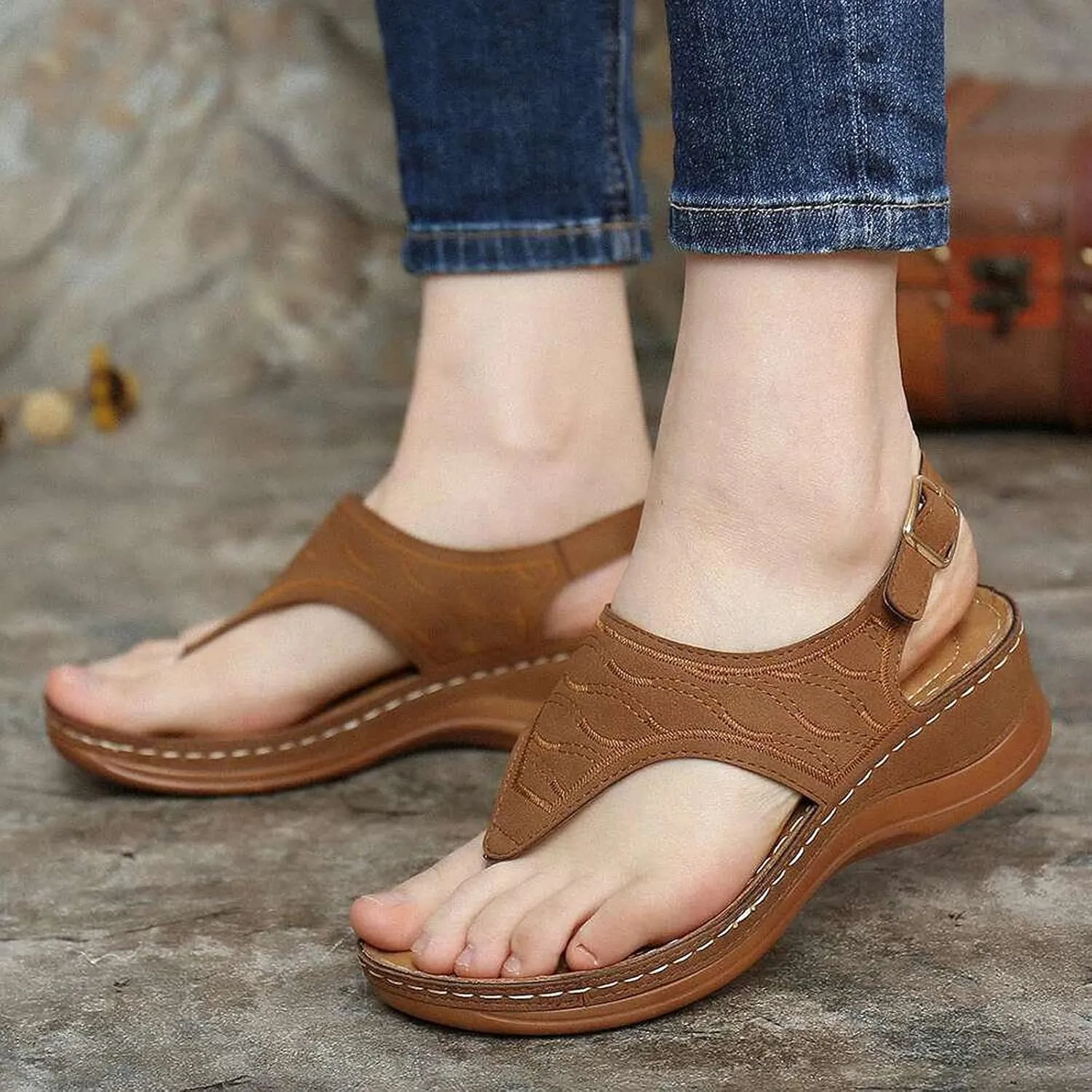 Orthopedic Sandals for Women,Arch Support Anti-Slip Summer Sandal Beach Bohemia Comfortable Platform Outdoor Flats Shoes