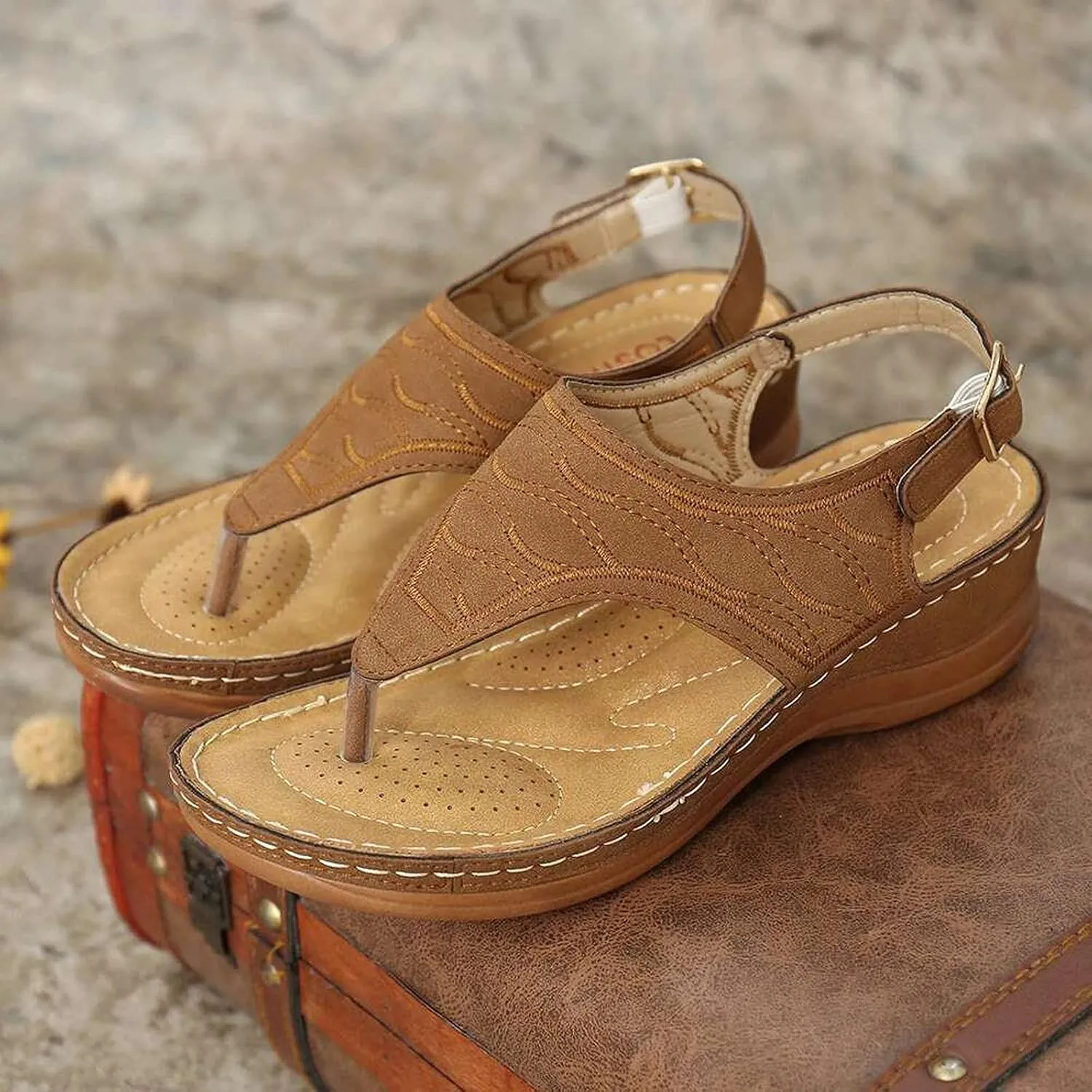 Orthopedic Sandals for Women,Arch Support Anti-Slip Summer Sandal Beach Bohemia Comfortable Platform Outdoor Flats Shoes