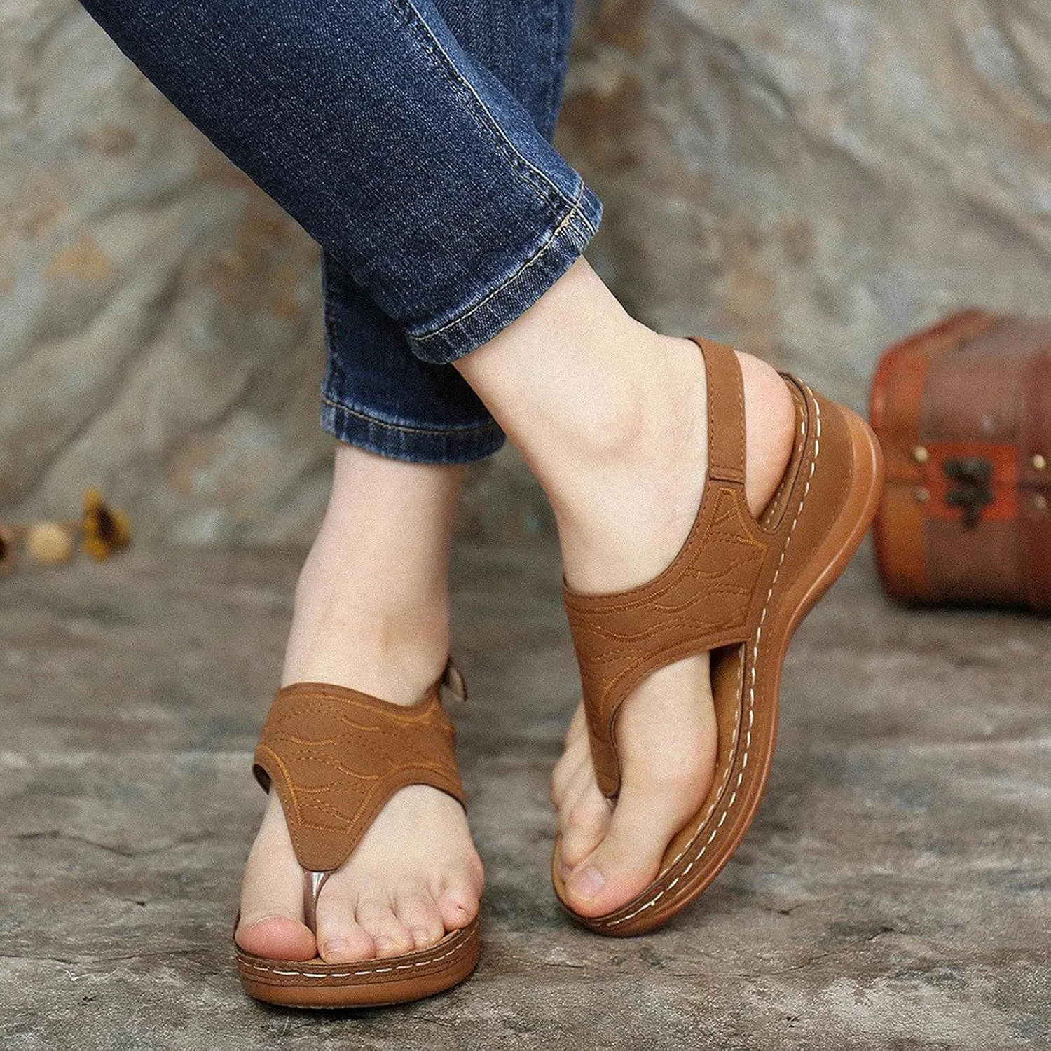 Orthopedic Sandals for Women,Arch Support Anti-Slip Summer Sandal Beach Bohemia Comfortable Platform Outdoor Flats Shoes