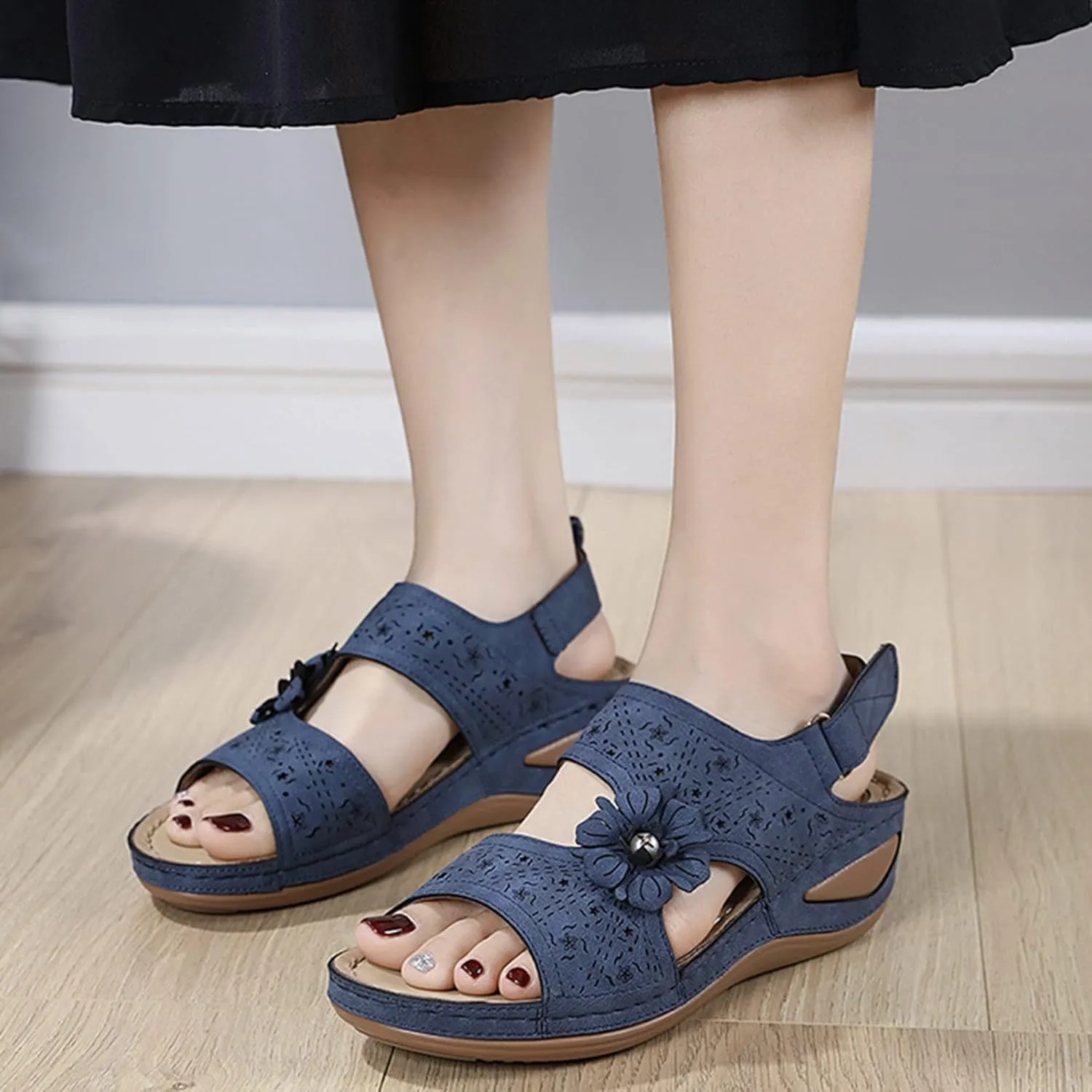 Orthopedic Sandals for Women,Lace up Sandals for Women Fashion Women Flowers Casual Open Toe Wedges Massage Soft Bottom Womens Shoes Size 12 Sandals