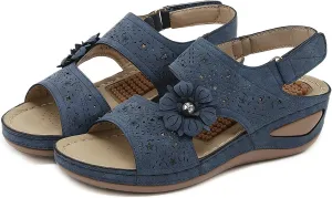 Orthopedic Sandals for Women,Lace up Sandals for Women Fashion Women Flowers Casual Open Toe Wedges Massage Soft Bottom Womens Shoes Size 12 Sandals