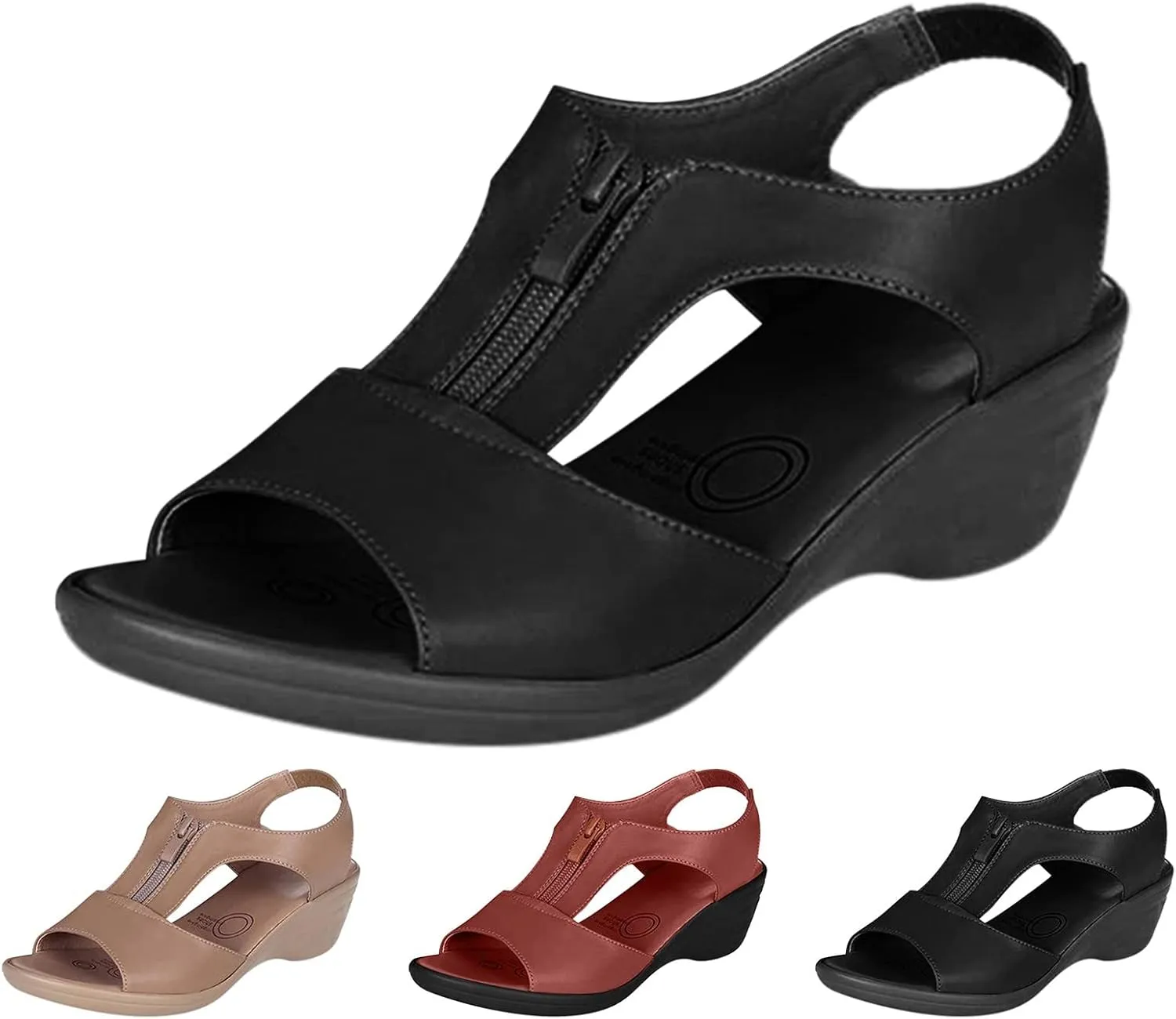 Orthopedic Sandals for Women,Women Arch Support Walking Wide Width Sandals for Womens Non Slip Breathable Sandal Summer Flat Sandal with Zipper