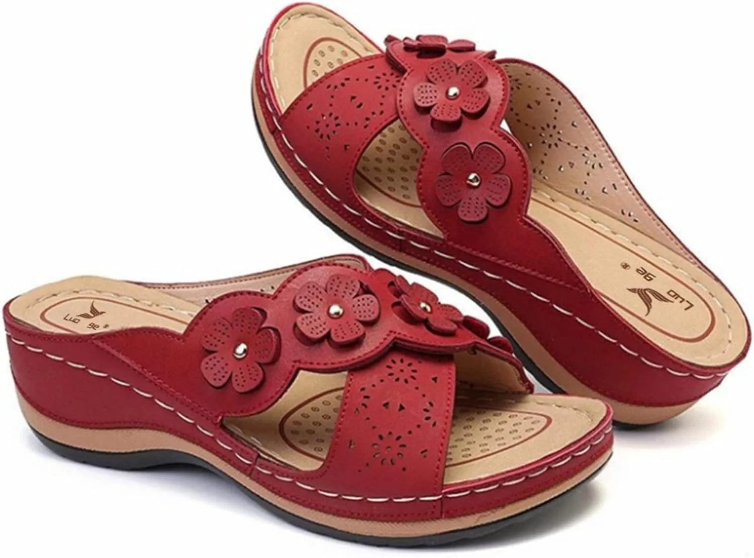 Orthopedic Sandals with Arch Support Flip Flops for Women Wedge Sandals Comfortable Walking Sandals Cushion Footbed Platform Sandals Dressy Summer Slip on Sandals Thong Sandals Casual Shoes (b-Red, 9)