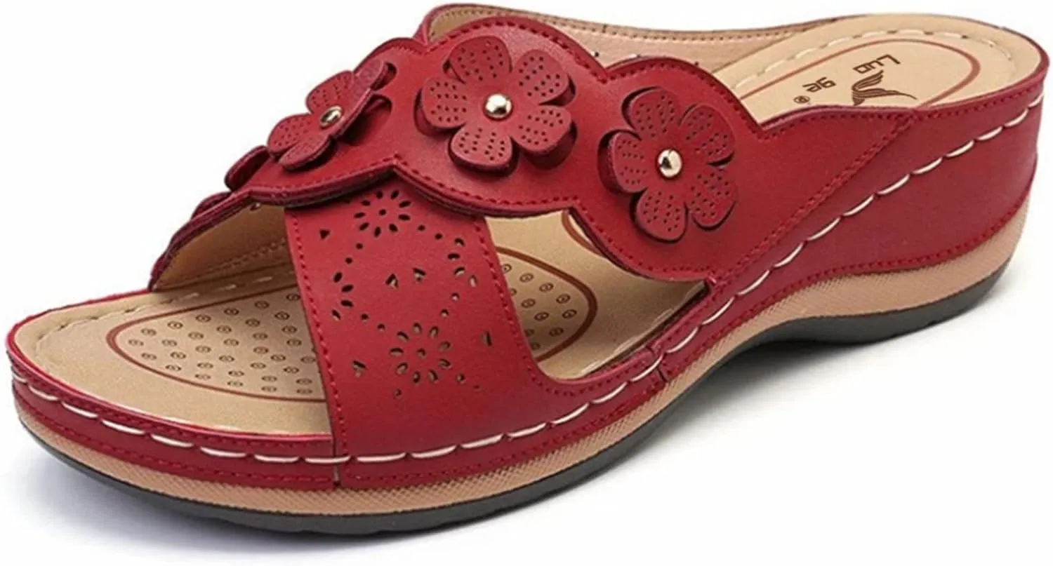 Orthopedic Sandals with Arch Support Flip Flops for Women Wedge Sandals Comfortable Walking Sandals Cushion Footbed Platform Sandals Dressy Summer Slip on Sandals Thong Sandals Casual Shoes (b-Red, 9)