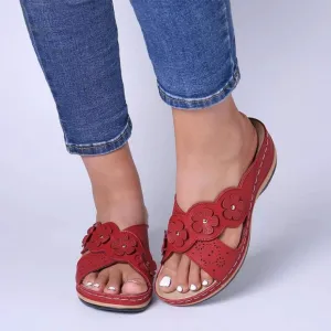 Orthopedic Sandals with Arch Support Flip Flops for Women Wedge Sandals Comfortable Walking Sandals Cushion Footbed Platform Sandals Dressy Summer Slip on Sandals Thong Sandals Casual Shoes (b-Red, 9)