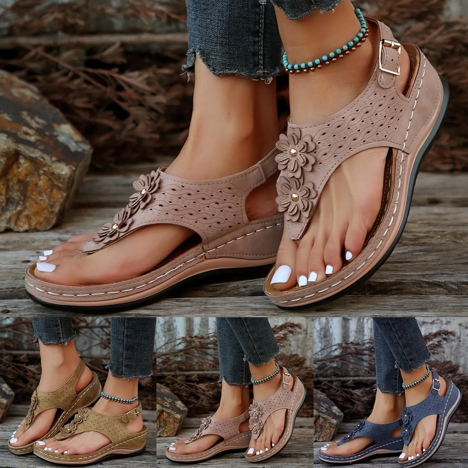Orthopedic Wedge Sandals for Women Dressy Summer Comfortable Walking Sandals with Arch Support Casual Orthotic Slides Shoes