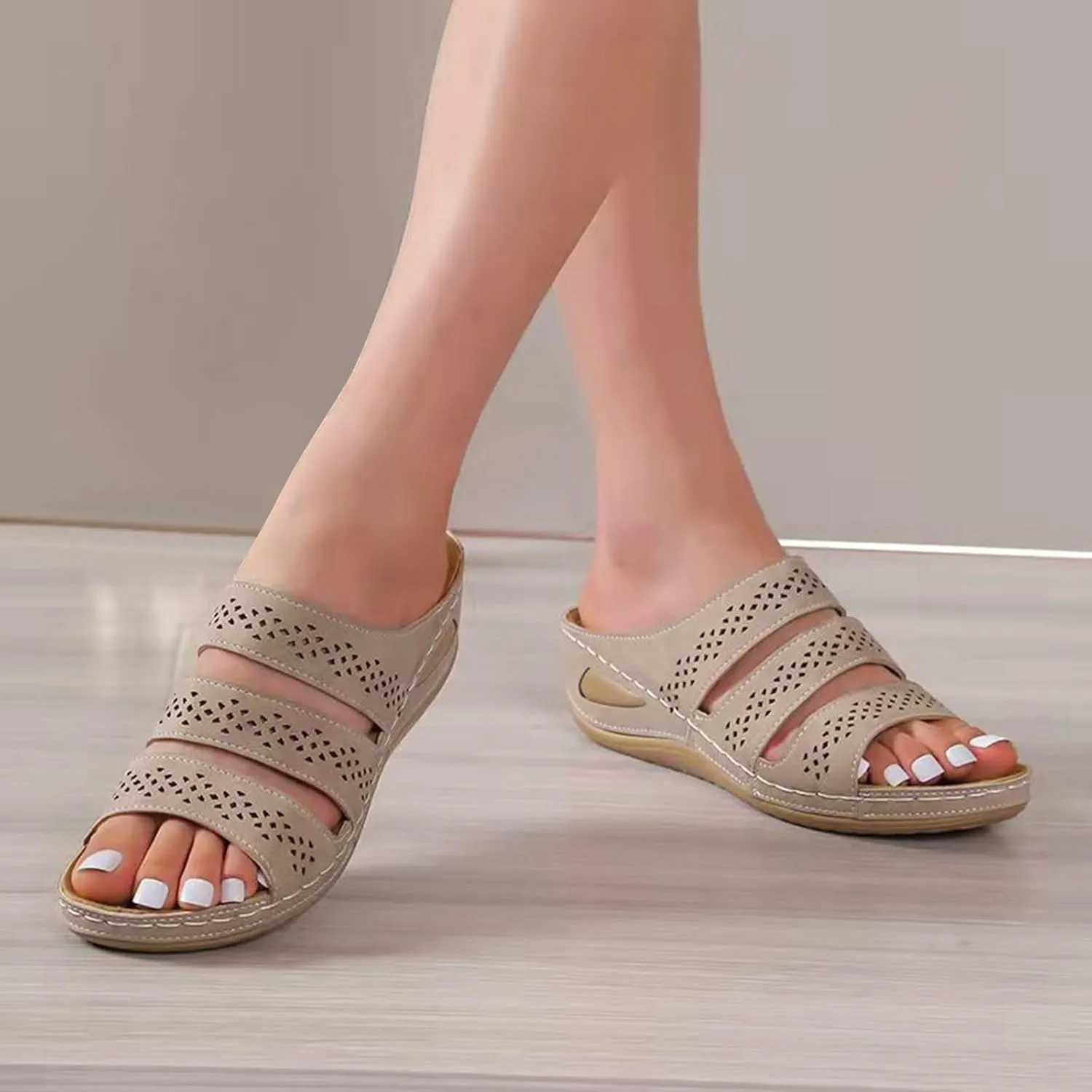 Orthopedic Wedge Sandals for Women Summer Dressy,2025 Open Toe Hollow Out Fish Mouth Fashion Casual Slip On Slippers Beach Walking Comfortable Outdoor Shoes with Arch Support