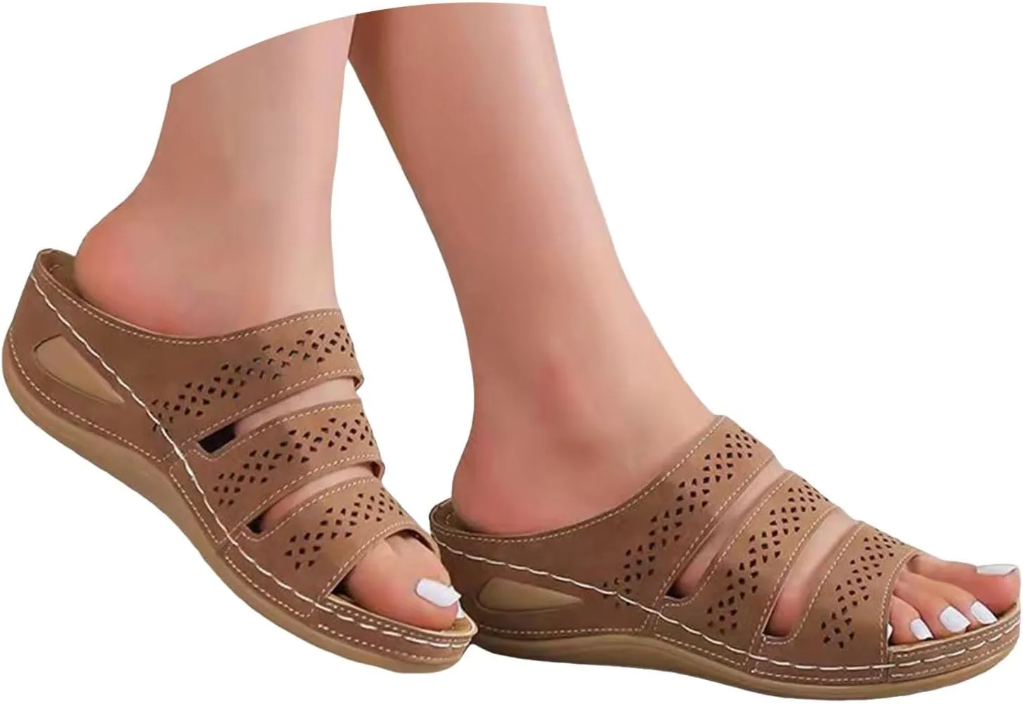 Orthopedic Wedge Sandals for Women Summer Dressy,2025 Open Toe Hollow Out Fish Mouth Fashion Casual Slip On Slippers Beach Walking Comfortable Outdoor Shoes with Arch Support