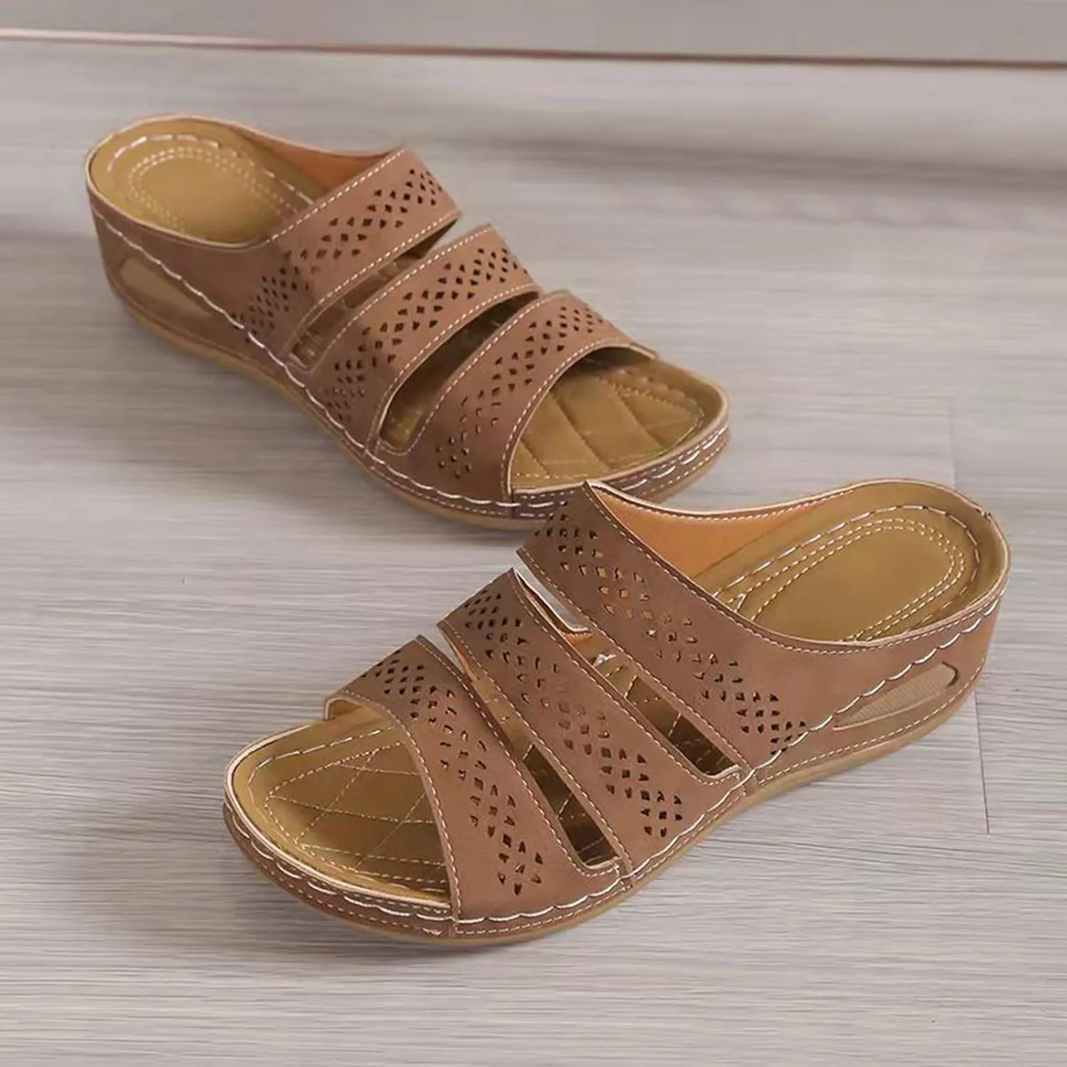 Orthopedic Wedge Sandals for Women Summer Dressy,2025 Open Toe Hollow Out Fish Mouth Fashion Casual Slip On Slippers Beach Walking Comfortable Outdoor Shoes with Arch Support