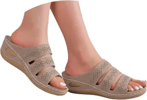 Orthopedic Wedge Sandals for Women Summer Dressy,2025 Open Toe Hollow Out Fish Mouth Fashion Casual Slip On Slippers Beach Walking Comfortable Outdoor Shoes with Arch Support