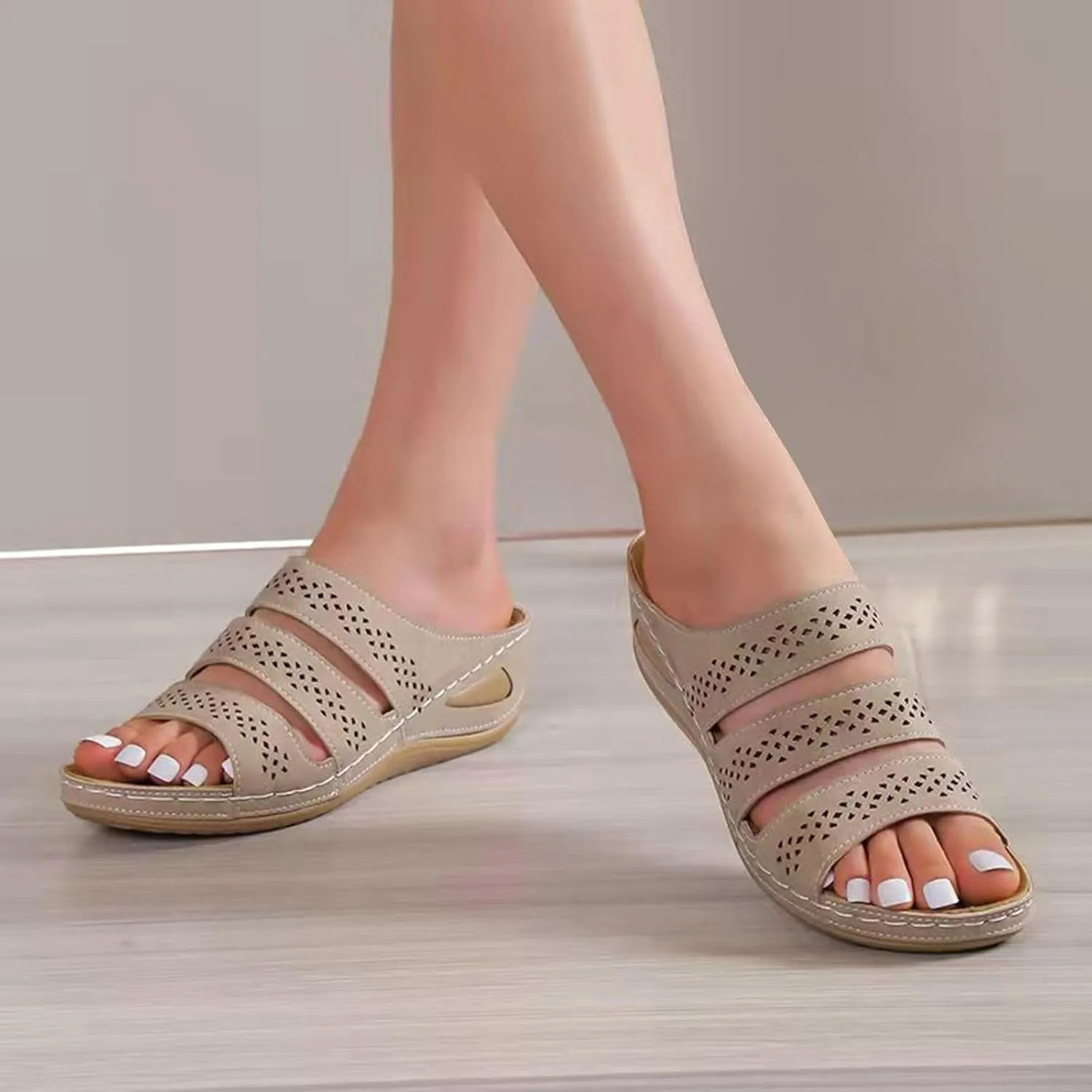Orthopedic Wedge Sandals for Women Summer Dressy,2025 Open Toe Hollow Out Fish Mouth Fashion Casual Slip On Slippers Beach Walking Comfortable Outdoor Shoes with Arch Support