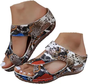 Orthopedic Wedge Sandals for Women,2025 Summer Casual Fashion Open Toe Breathable Mesh Sports Sandals Thick Sole Non Slip Lightweight Slip On Comfortable Flowers Arch Support Sandal for Beach Walking