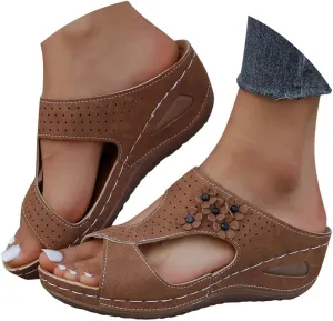 Orthopedic Wedge Sandals for Women,2025 Summer Casual Fashion Open Toe Breathable Mesh Sports Sandals Thick Sole Non Slip Lightweight Slip On Comfortable Flowers Arch Support Sandal for Beach Walking
