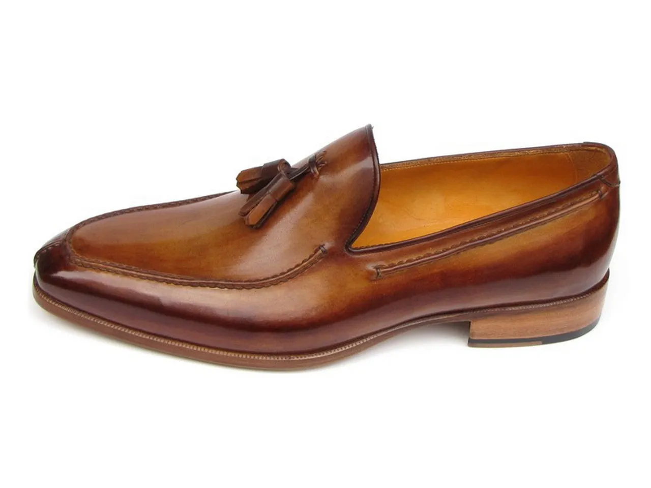 Paul Parkman Men's Tassel Loafer Camel & Brown Hand-Painted Shoes (Id#083)