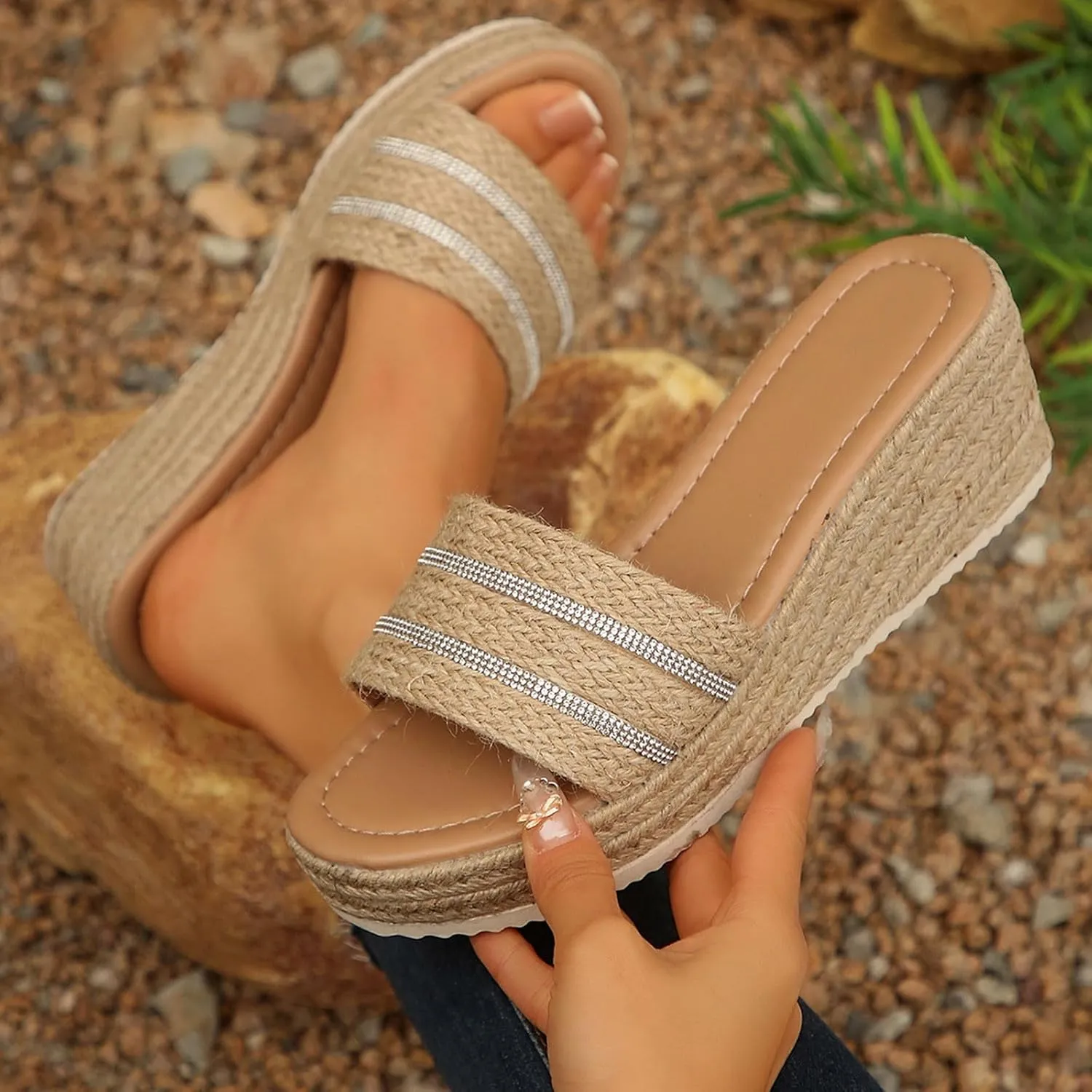 Platform Sandals Women Platform Espadrille Sandals Wedges Slip on Mules Slippers Summer Beach Heels Shoes