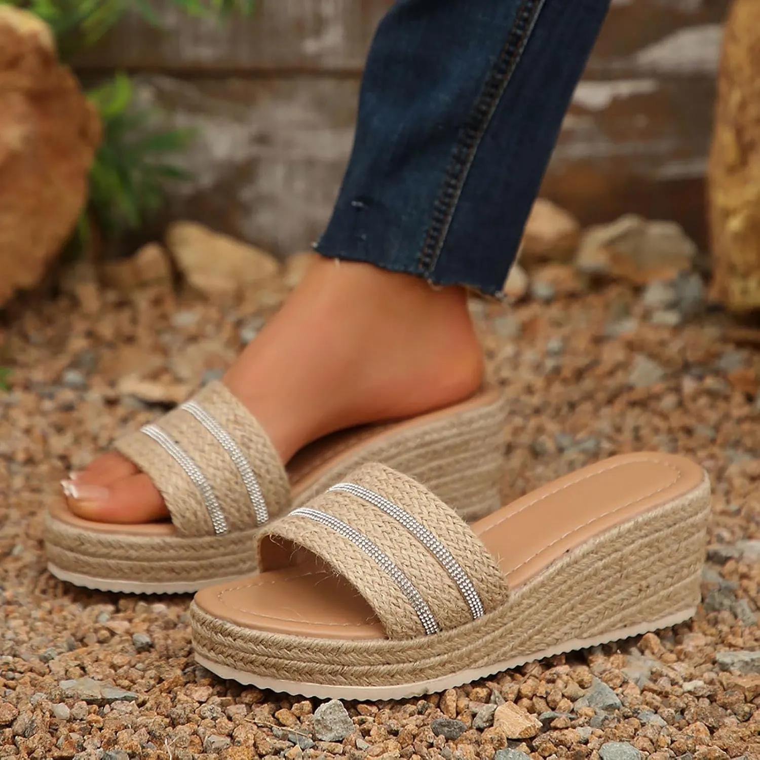 Platform Sandals Women Platform Espadrille Sandals Wedges Slip on Mules Slippers Summer Beach Heels Shoes