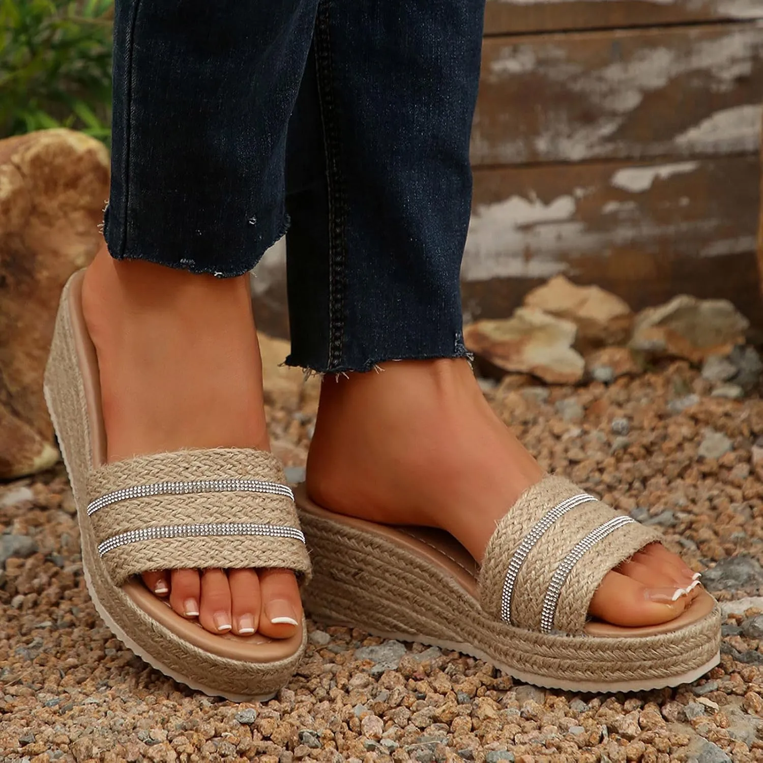 Platform Sandals Women Platform Espadrille Sandals Wedges Slip on Mules Slippers Summer Beach Heels Shoes