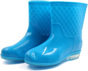 Qtqgoitem Blue US 9 PVC Mid Calf Anti- Waterproof Rain Snow Garden Boots Wellies Shoes for Women (Model: f0e 900 5aa 0a7 ad6)