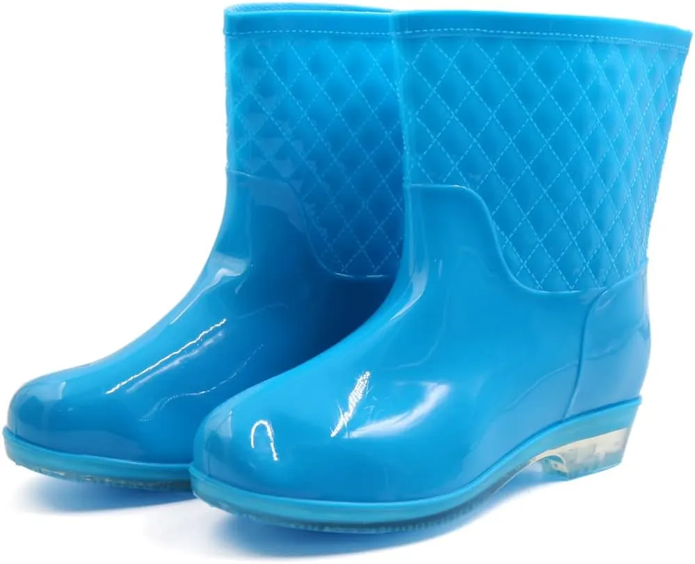 Qtqgoitem Blue US 9 PVC Mid Calf Anti- Waterproof Rain Snow Garden Boots Wellies Shoes for Women (Model: f0e 900 5aa 0a7 ad6)