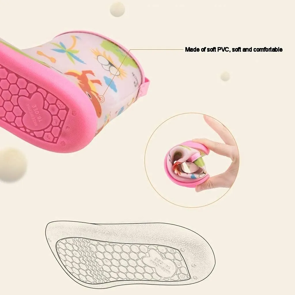 rain Boots Fashion Printed Waterproof Boots Light Rain Boots for Girls and Boys Toddlers Antiskid rain Boots (Color : Pink Size : 18cm)