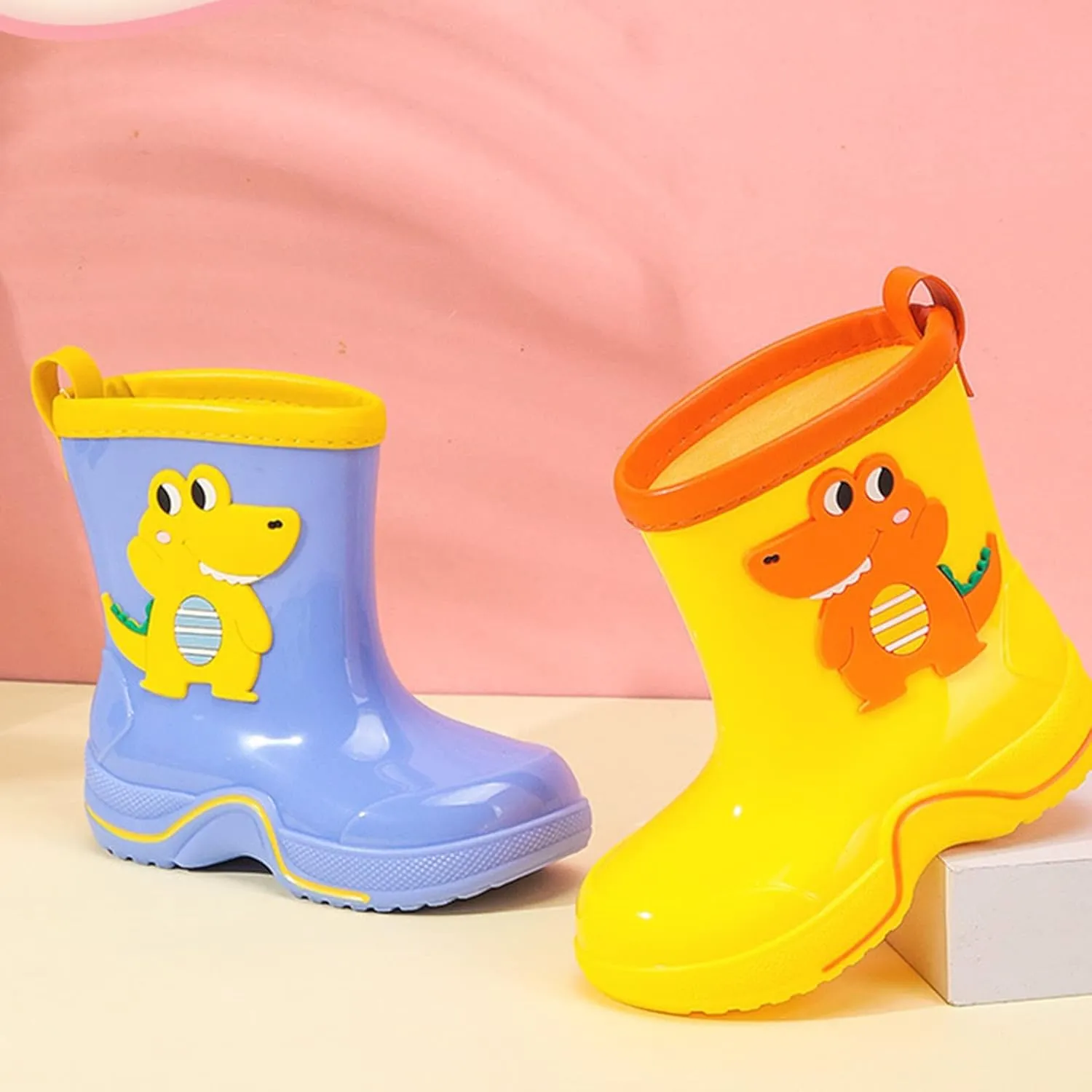 Rain Boots Toddler Kids Cute Dinosaur Pull on Rain Boots Boys Girls Cartoon Animals Non Slip Water Shoes