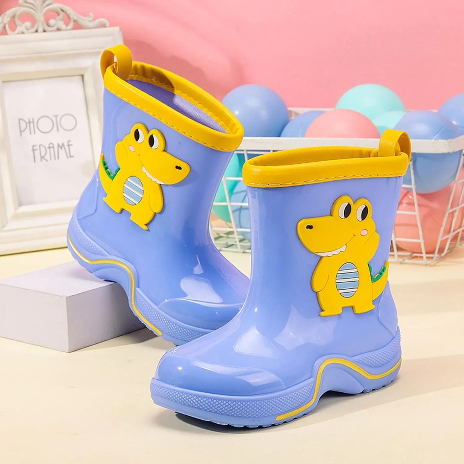 Rain Boots Toddler Kids Cute Dinosaur Pull on Rain Boots Boys Girls Cartoon Animals Non Slip Water Shoes