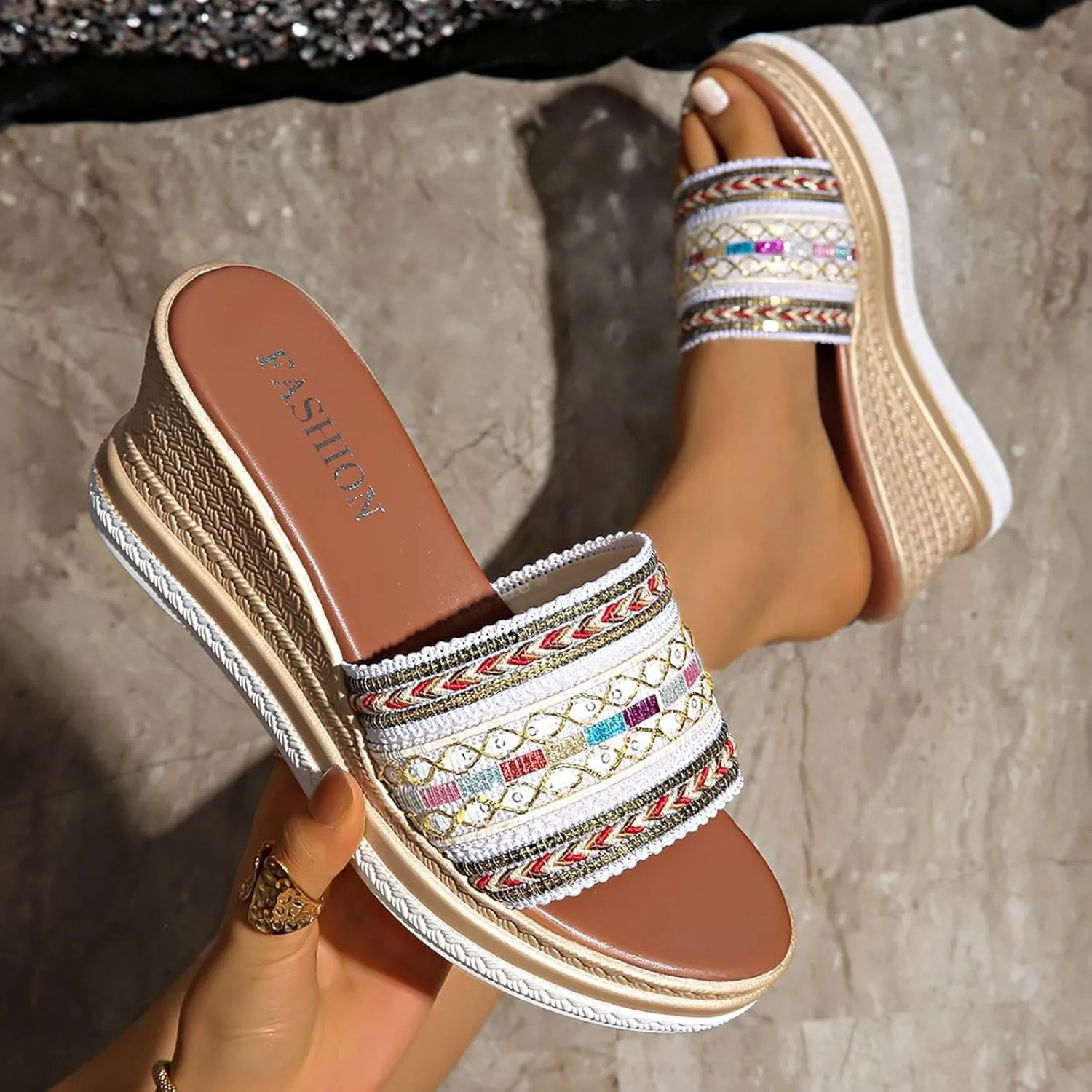 Sandal Espadrilles Flatform Wedge Women's Comfortable Slide Sandals Arch Support Walking Platform Sandals Orthopedic