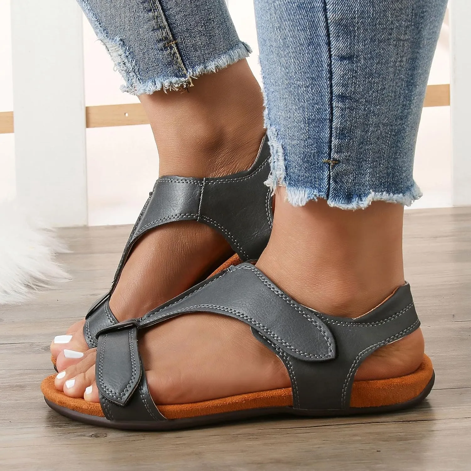Sandals for Women 2024 Orthopedic Flat Arch Massage Summer Walking Beach Shoes Dressy Arch Support Flat Slip on Sandals