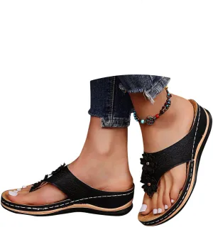 Sandals for Women 2025 Slip on Floral Casual Orthopedic Sandals for Women Platform Clip Toe Flip Flops with Arch Support