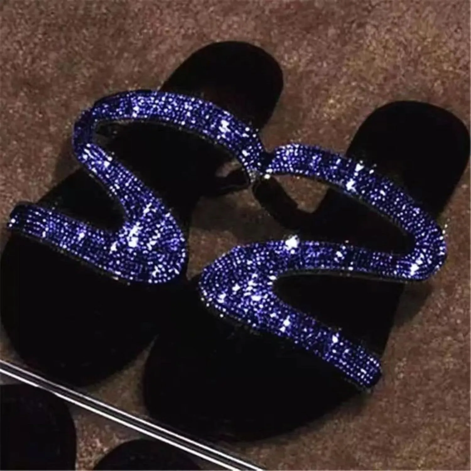 Sandals for Women 2025 Summer Flip Flops Slippers Sandals Double Strap Slide Casual Bling Rhinestone Crystals Mules Comfortable Beach Shoes Womens Glitter Sandal Flat Open Toe Sparkle Slides