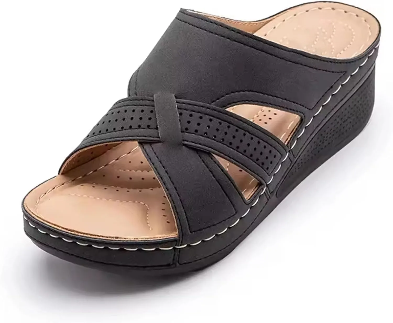 Sandals for Women Casual Summer 2025 Casual Slip on Sandals Orthopedic Wedge Flat Open Toe Platform Sandals Beach Sandals Dress Shoes Comfortable Outdoor Shoes