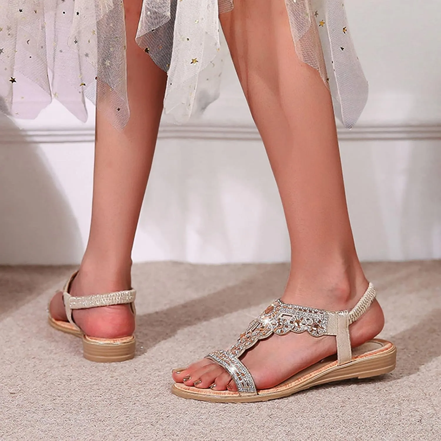 Sandals for Women Women's Ankle Strap Flat Sandals Womens Sandals Comfortable Open Toe Slingback Shoes