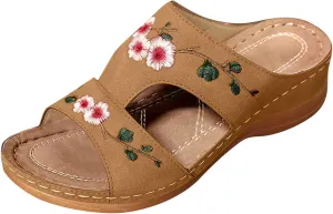 Sandals Ladies Heel Women's Flower Embroidery Shoes Fashion Wedge Summer Women's Arch Support Slippers